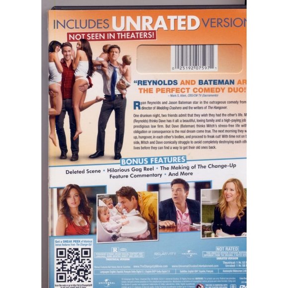 THE CHANGE-UP DVD, Inc. Unrated & Theatrical, "ABSOLUTELY HILARIOUS" RYAN REYNOL - Picture 2 of 2